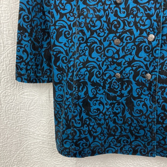 DG2 Diane Gilman Baroque Jacquard Damask Peacoat Trench sz XL Teal Black - Picture 5 of 16